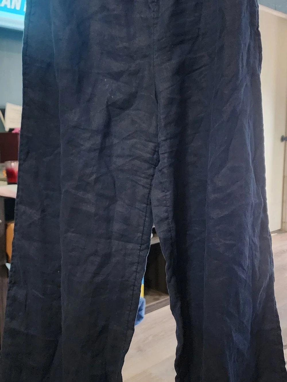 H&M Navy Wide Leg Linen-Blend Pants Sz SMALL